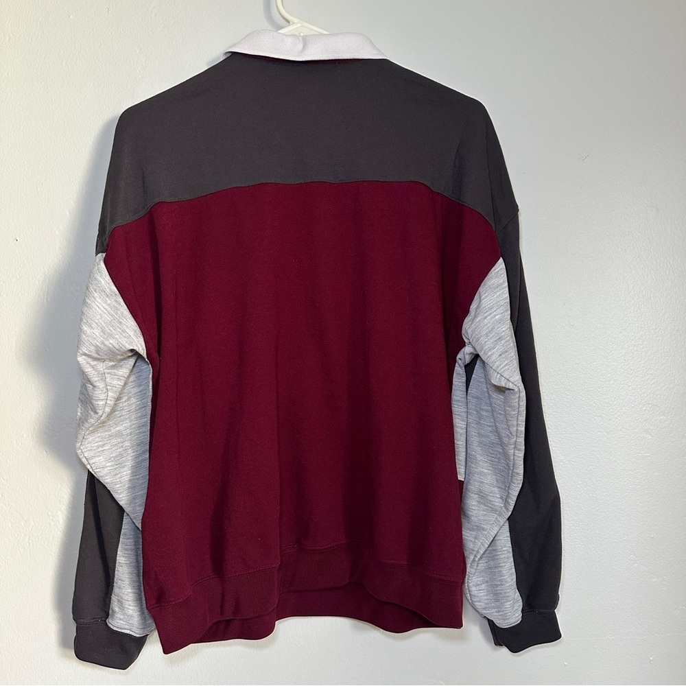 Men's Colorblock Polo Shirt - Black, White, Gray, and Burgundy - Picture 6 of 7